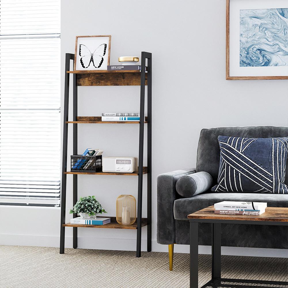 VASAGLE Ladder Shelf, 4-Tier Home Office Bookshelf, Freestanding Storage Shelves, for Living Room Bedroom Kitchen Balcony, Metal Frame