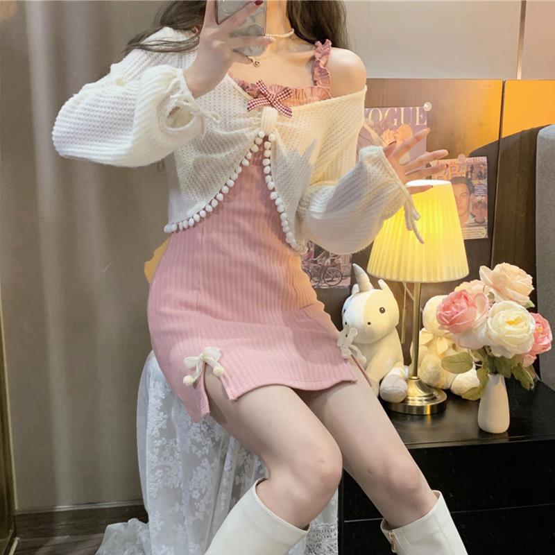 

Autumn 2024 Sweet Japanese-Inspired Slit Sling Dress with Slimming Bow L