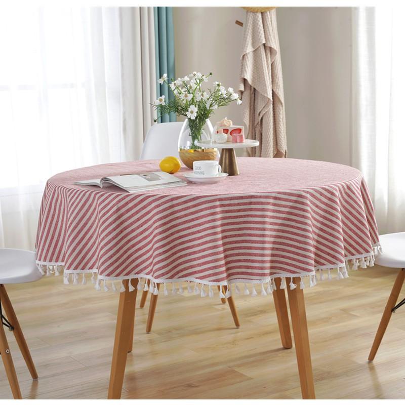 Nordic Minimalist Linen Tablecloth Round Cotton Cover With Tassels Dining Table Decor