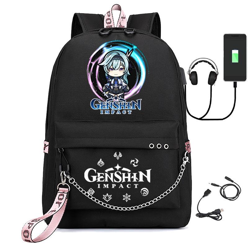 Harajuku Jugendliche Schultaschen Unisex Genshin Impact Reisetaschen USB-aufladbar Oxford Wasserdicht Notizbuch Schulterrucksäcke