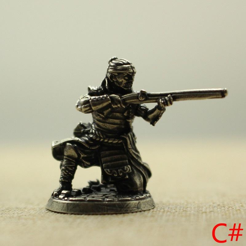 White Copper Japanese Shogunate Samurai Gun Soldiers Figurines Miniatures Vintage Metal Soldiers Model Statue Desktop Ornament