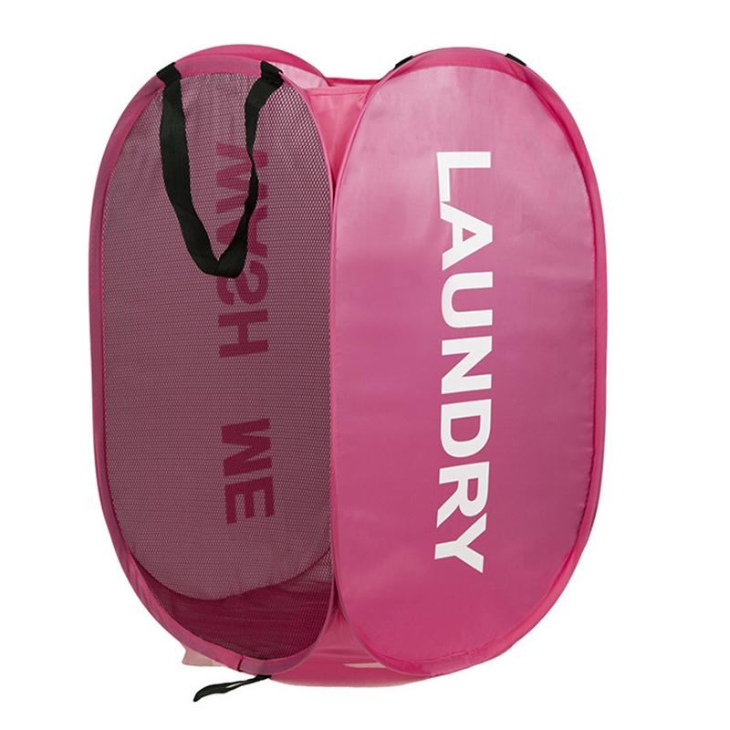 Folding Laundry Basket With Handle Clothes Toy Storage Basket Mesh Breathable Household Laundry Hamper Organizer