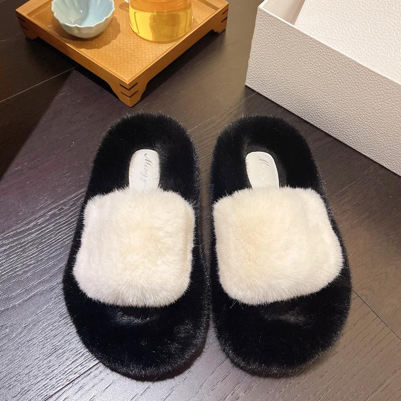 Thick-soled heightening fluffy slippers for women's outer wear 2025 new autumn and winter popular cotton tows cute cotton slippers