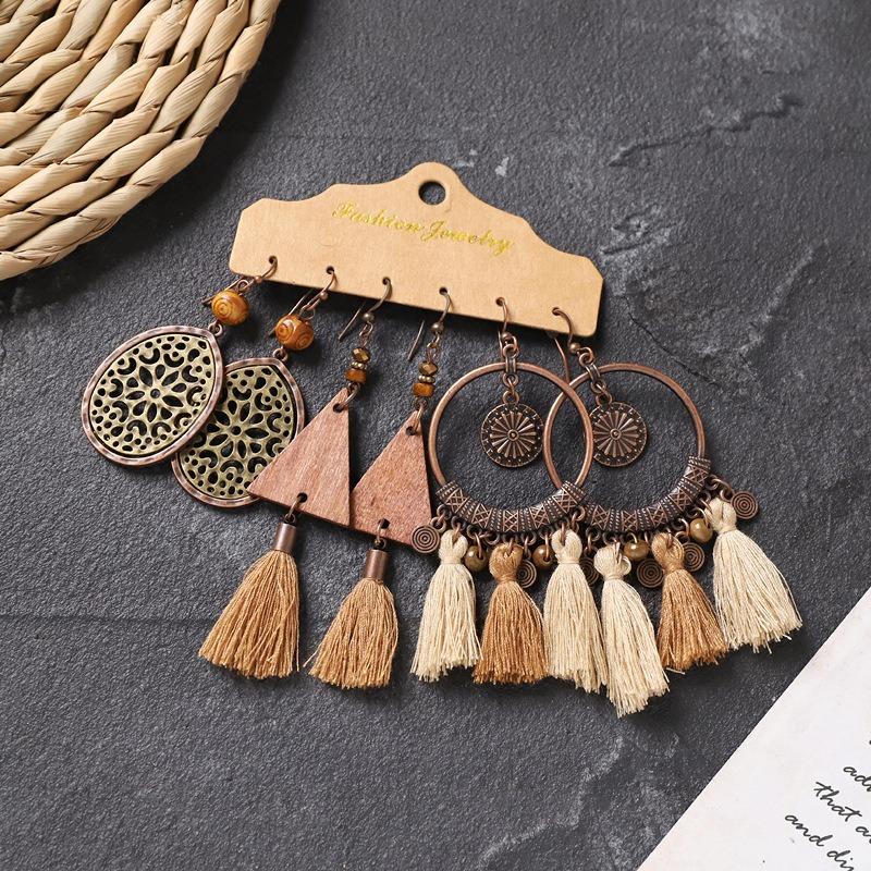 Long fringed earrings Bohemian wasteland exotic wind earrings retro vacation style suit earrings women