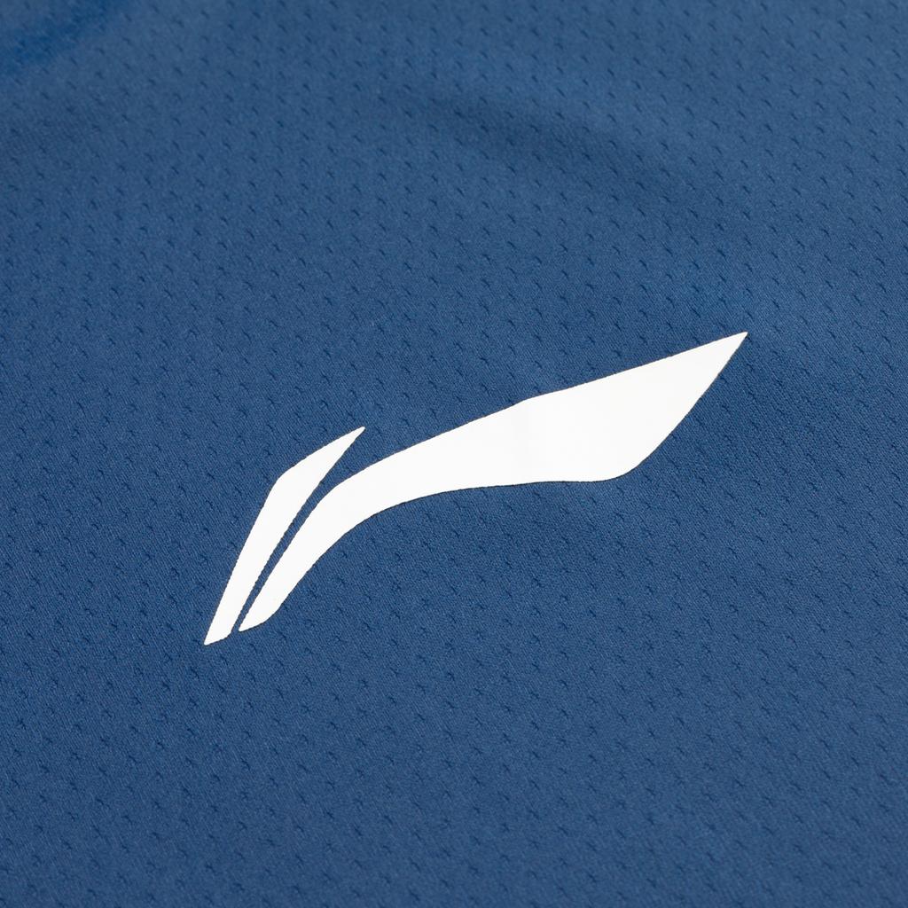 Li-Ning Round Neck Printed Knitted Sports Short Sleeve Badminton Shirt Unisex Tops Navy-Blue AAYU237-3