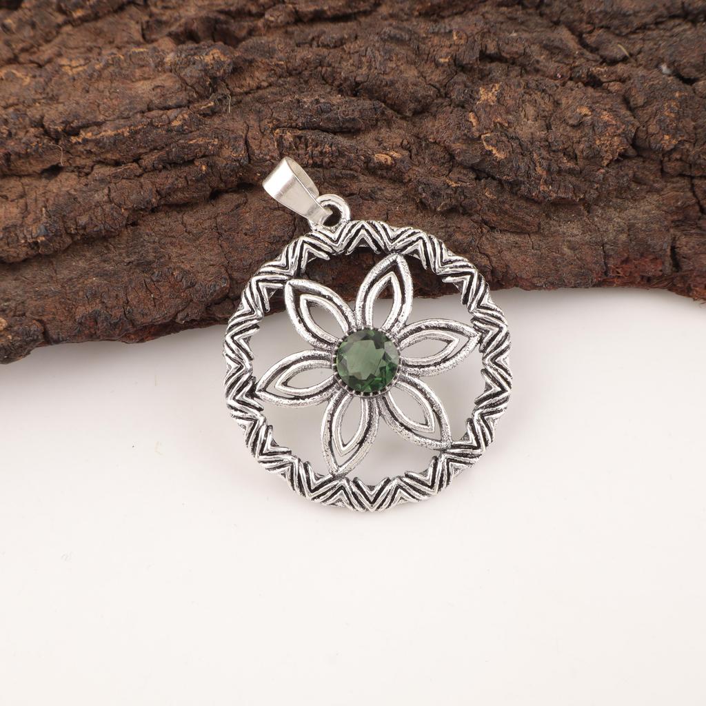 Green Tourmaline Handmade Gemstone Pendant, 925 Solid Sterling Silver Pendant Antique Jewelry, Pendant For Engagement Gift