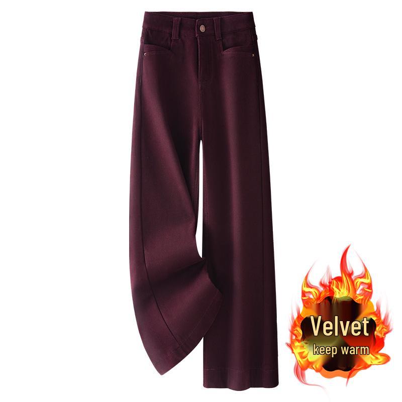 

Ancola Women s 2024 Red Velvet-Lined Slim Fit Wide-Leg Jeans for Autumn and Winter L