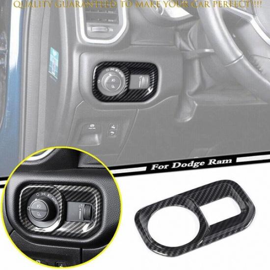 For Dodge RAM 1500 2019-2024 Carbon Car Headlight Lamp Switch Button Cover Trim