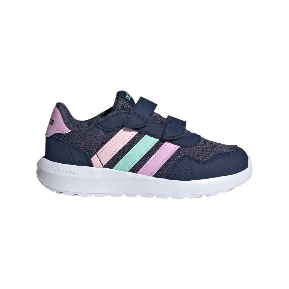Adidas Run 60s Slip Resistant And Breathable Low top Kids Lifestyle Shoes Navy Blue Pink Kids' Sneakers JH6218