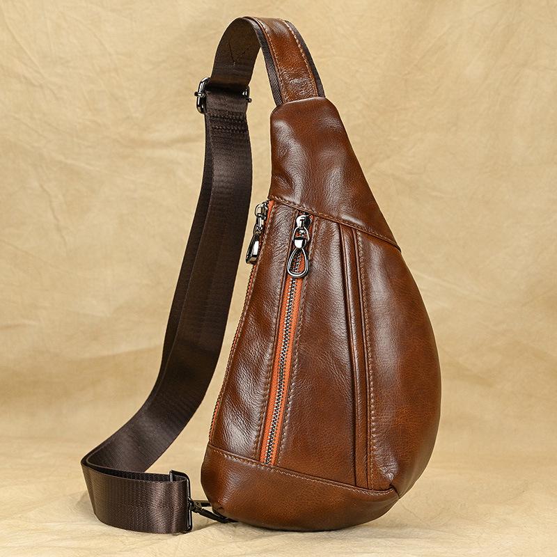 Crazy Horse Leather Chest Bag - Men's Casual Cowhide Crossbody & Shoulder Bag for Commuting & Outdoor Activities