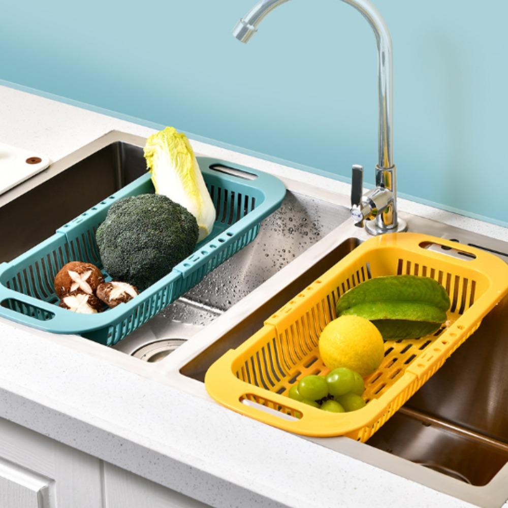 Extendable Over the Sink Colander Fruits and Vegetables Drain Basket Adjustable Strainer Sink Washing Basket for Kitchen