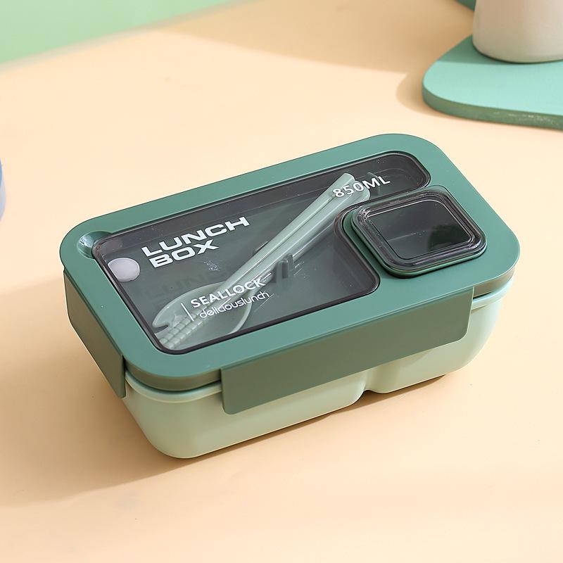 Nordic-Style Stainless Steel Lunch Box with Compartments, Fork, and Spoon - Microwave Safe
