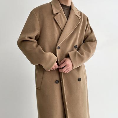 Men's Medium and Long Autumn and Winter Korean Version Loose Thickened Trench Coat Woolen Jacket