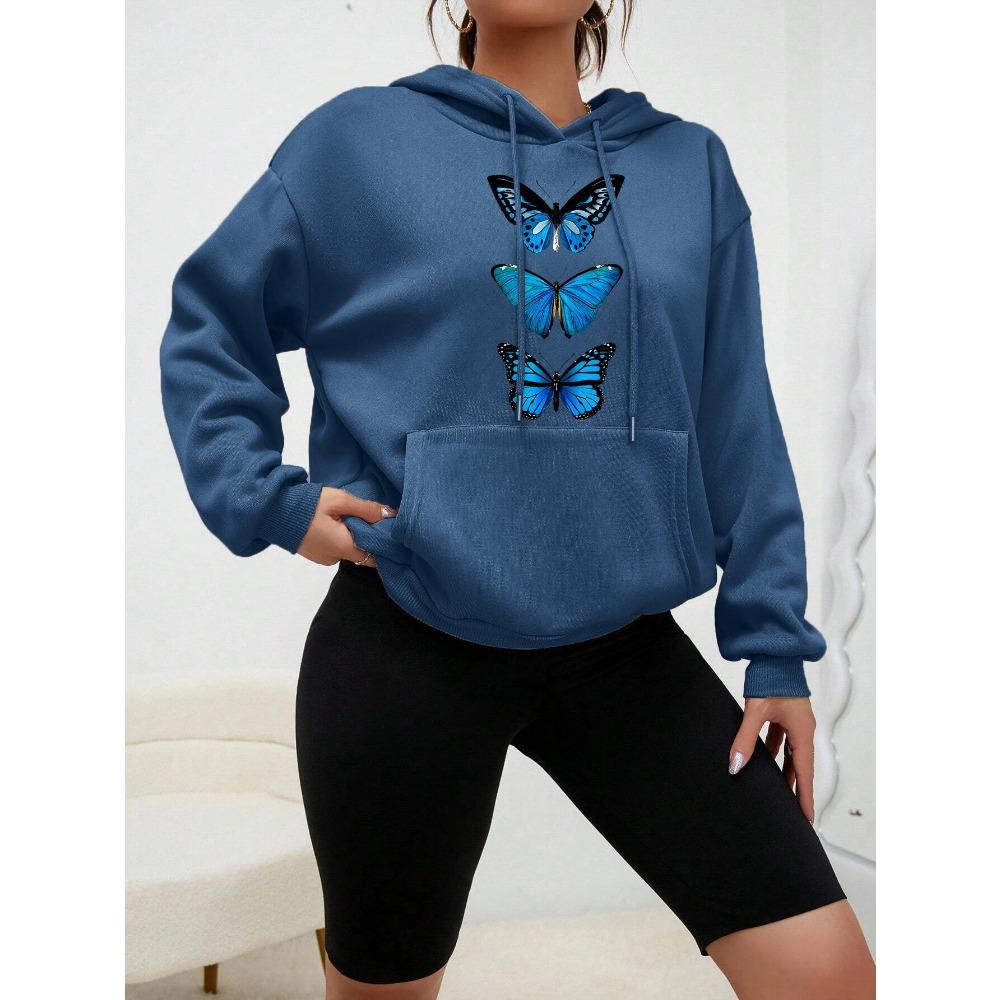 Creative Butterfly Design Print Women Hoodie New Street Casual Sweatshirt Fashion  Hoody Pocket Comfortable Female Tops