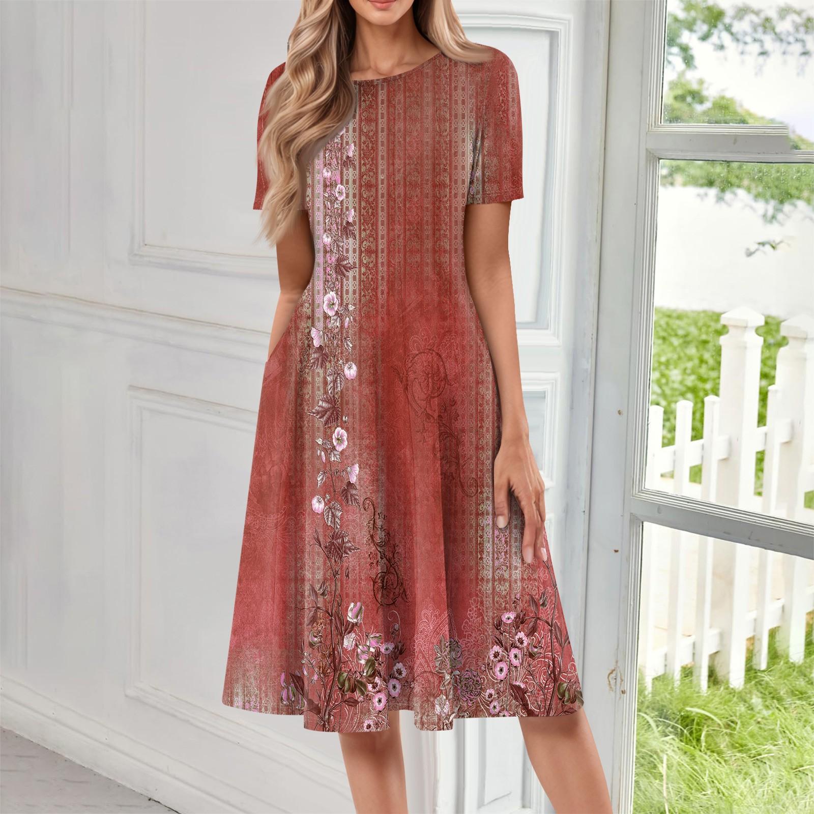 

Женское свободное повседневное и модное платье с круглым вырезом и короткими рукавами, средней длины с принтом XXXL