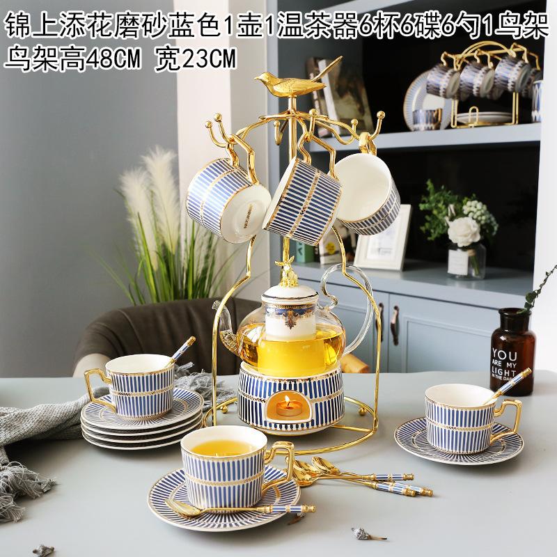 Household Flower Teapot Set, Glass Boiled Fruit Teapot, Ceramic Afternoon Tea Flower Fruit Teacup Tea Set, Candle Heating