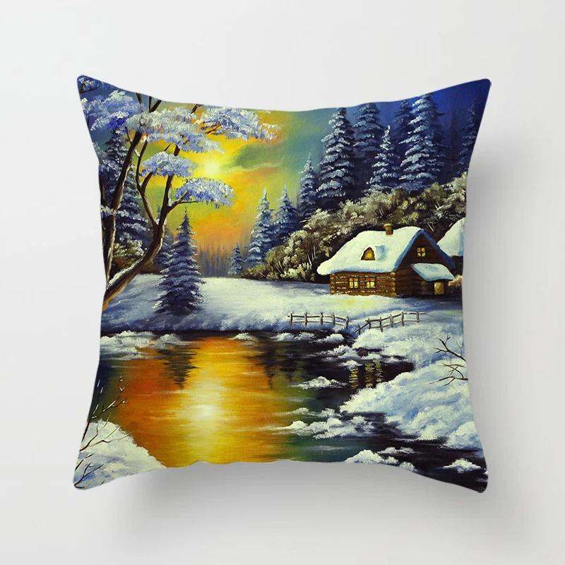 Home Decor Winter Scenes Pillow Covers for Cozy Decor Pattern Cushion Cover Suitable for Sofa Bedroom Car Pillow Cover