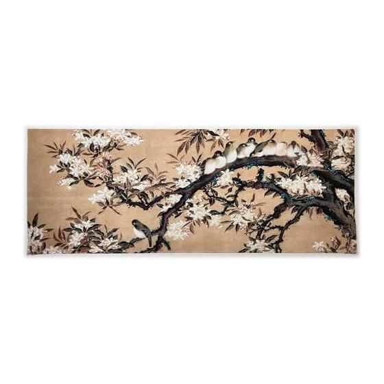 Ukiyo-e Tenugui Towel: Ito Jakuchu s Kaidou Mejiro-zu (Flowering Cherry and White-eye Bird)