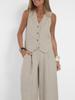 Women's 2 Piece Linen Outfit Sleeveless V Neck Button Vest High Waist Wide Leg Long Pants Casual Commuter Matching Set For Spring Summer Autumn