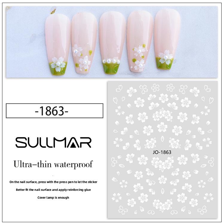 Elegant White Five-Petal Flower Watercolor Nail Stickers - Fresh Adhesive Decals