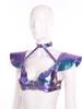 S-XXL Damen Glitzer Gothic Crop Top Neckholder Fledermausärmel Nietenbesatz Verstellbare Schnalle Korsett Bustier Schulterpanzer für Rave Club Party