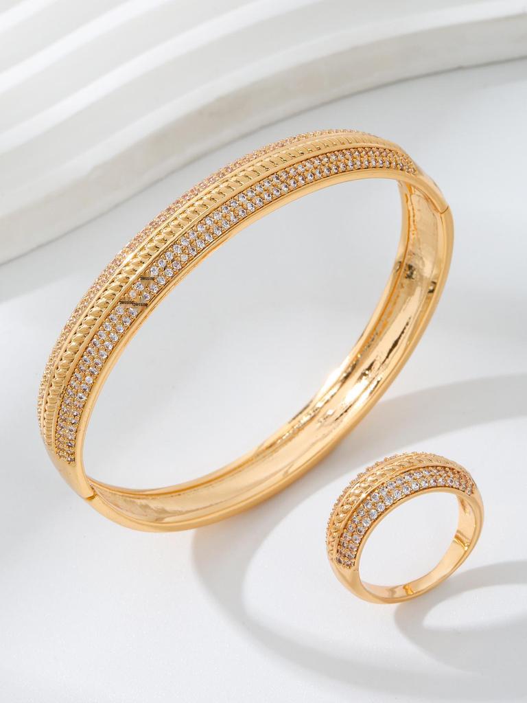 Chic European-American Rhinestone Bracelet & Ring Set: Versatile Creative Design