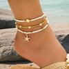 3Pcs/Set New Beach Beaded Anklet Set for Women Vintage Summer White Starfish Shell Charms Anklet Vacation Daily Wear Jewelry