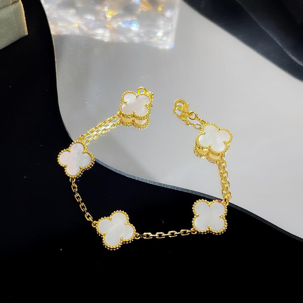 Bracelet Trèfle à Quatre Feuilles Version Haute Cinq Fleurs Calcédoine Violette Naturelle Gravé Laser CNC 18K Ne Se Décolore Pas Bracelet pour Dames