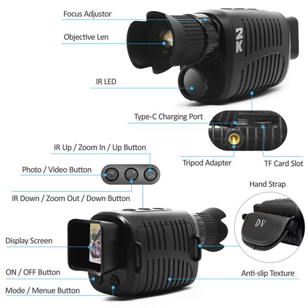 1080P HD Infrared Night Vision Device Dual Use Monocular Camera Digital Telescope Monocular Outdoor Hiking Portable Telescope with 64GB Card