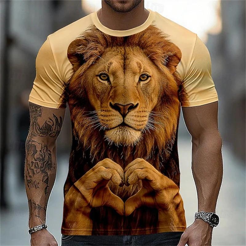 Fashionable Lion 3D Printed T-Shirt Men's & Women's Summer Casual Short Sleeve Wolf Tiger Lion Animal Print Pullover