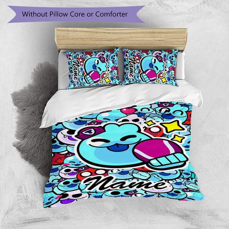 3pcs Brawl Stars Cover Set - Personalized Name, HD Printed Bedding with 1 Cover and 2 Pillowcases - Perfect for Home Decor, Easy Care