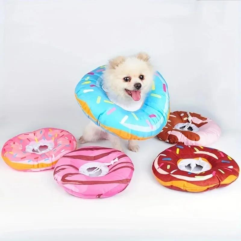 Cute Donut Pet Elizabethan Collar Adjustable Anti-Bite Surgery Anti-Lick Wound Healing Cat Protection Colorful Sprinkle Collar