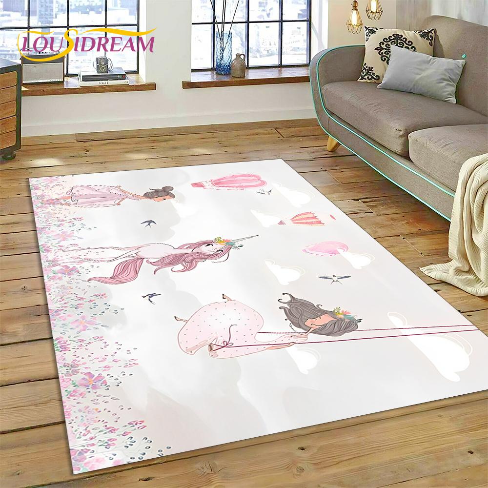 Cute Dream Ballet Girl Ballerina Fairy Cartoon Rug Carpet for Living Room Bedroom Decor,Non-slip Decoration for Sofa Doormat Kid