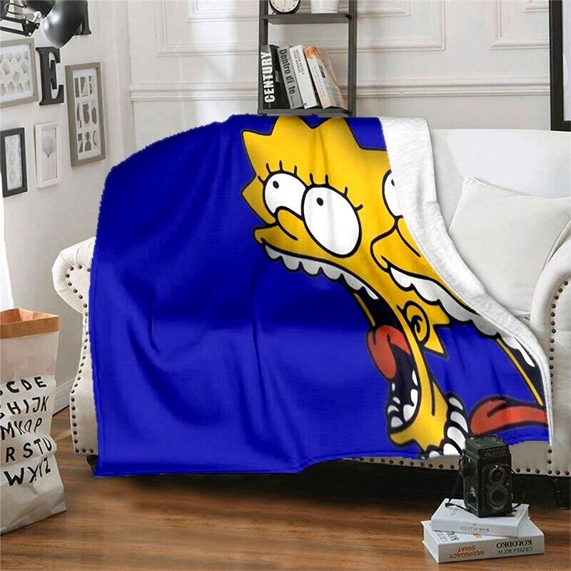 S-Simpson Měkký plyšový rozkládací pohovka Hodící Cartoon Moderní flanelové přikrývka Potah Tištěná přikrývka Dárek Piknikové deky