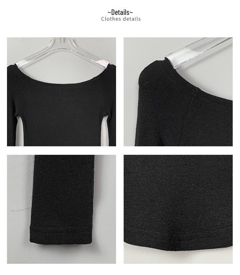 Korean Dongdaemun Stylish Off-Shoulder Long-Sleeve Slim Fit Women's T-Shirt Top