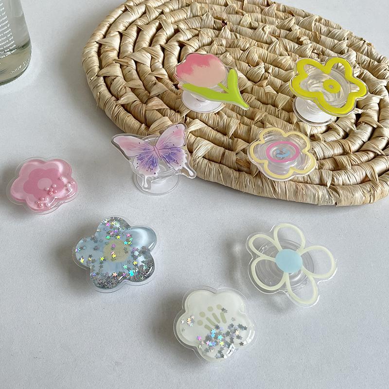 INS Korea 3D Cute Flower Transparent Phone Holder Grip Tok Griptok Support for IPhone 16 Pro Accessories Folding Finger Stand 5