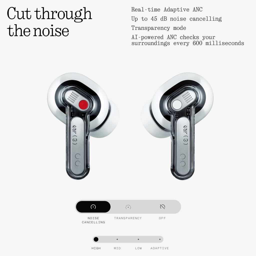 Nothing Ear Wireless Bluetooth Super 45dB 6 12mm Dynamic Compatible with (3) Noise-Canceling Earphones, 5.4, Mic, ANC, High-Resolution Audio,
