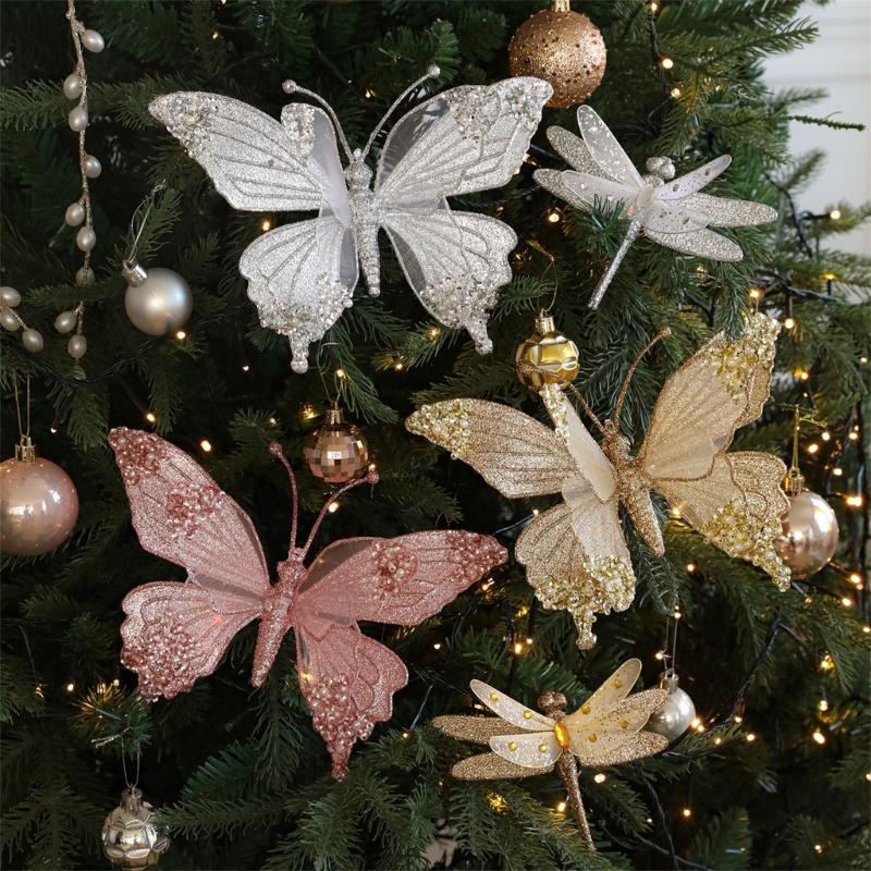 Lightweight Plastic Butterfly And Dragonflies Christmas Decorations For Indoor Outdoor Holiday Homes Party Accessories