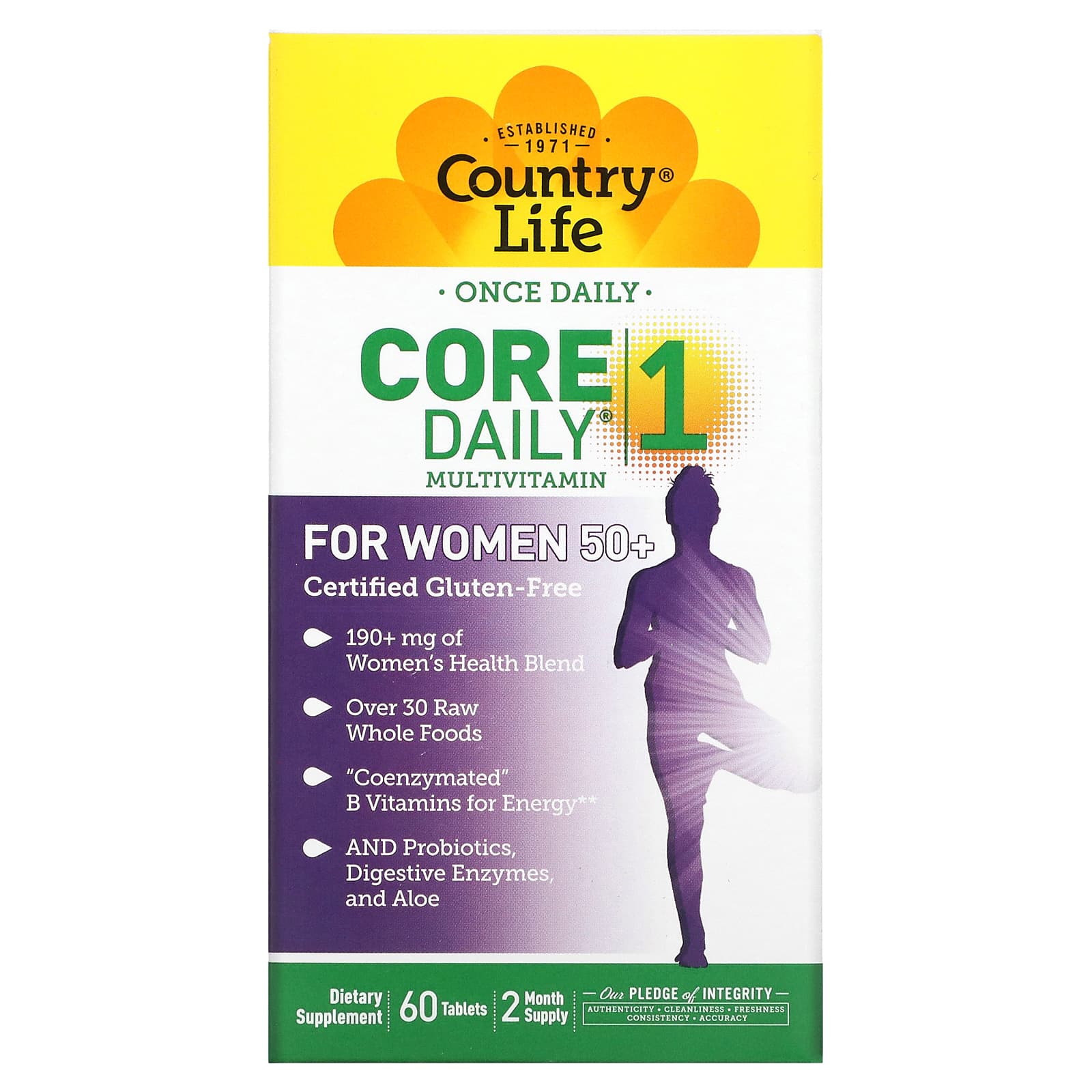 

Country Life, Core Daily-1 Мультивітамін для жінок старше 50 років, 60 табл