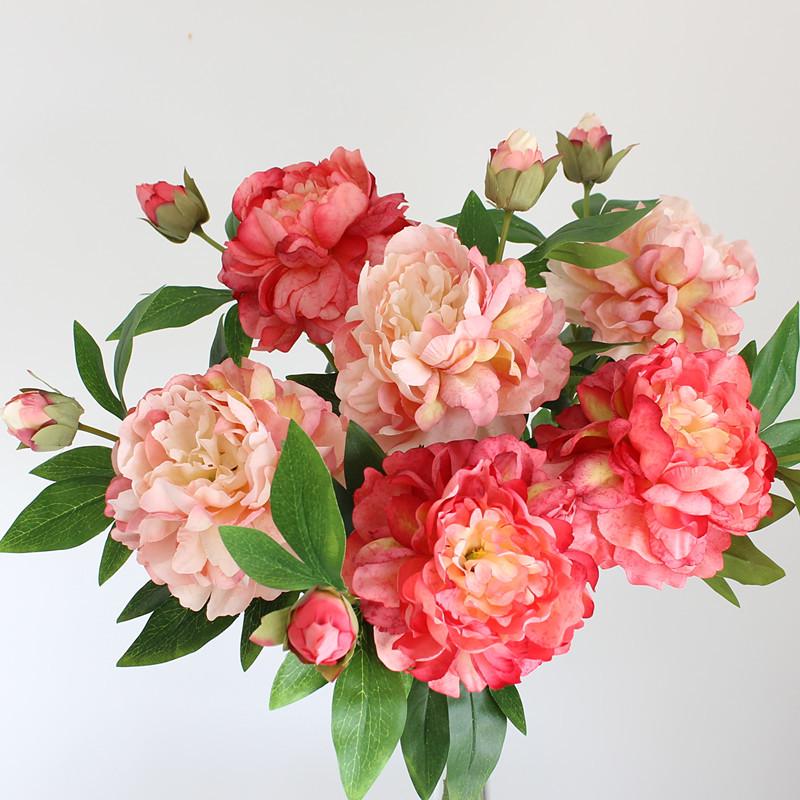 Peony Silk Flower Arrangement - Artificial Floral Decoration for Living Room and Dining Table