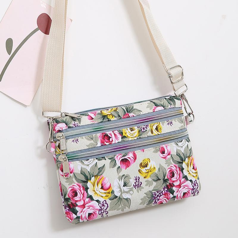 Flerlags skulderveske crossbody-veske lett blomst liten stoffveske dameveske lerret telefonveske mamaveske