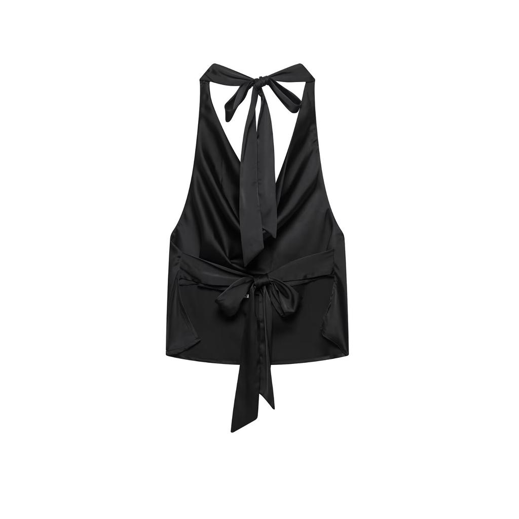 European and American Style, New Women's Clothing, Classic, Neck Collar Silk Satin Textured Top 2892650