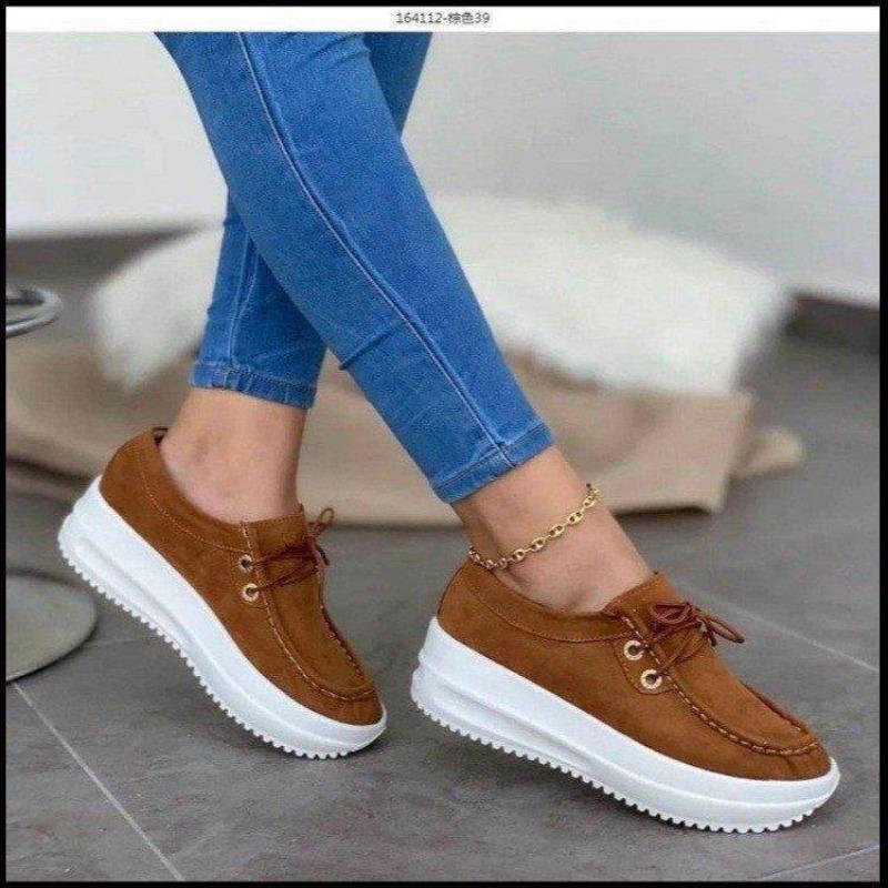 Fashion New Women Thick Bottom Casual Sneakers Shallow Suede Comfortable Lace-up Platform Shoes Large Size 35-43 Zapatillas De Mujer