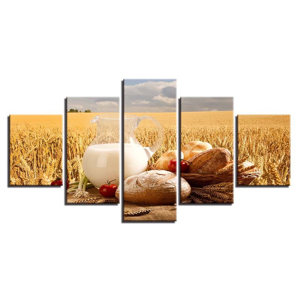 HD Modern Wall Art Posters Pictures Home Decoration 5 Panel Straw Milk Bread Living Room Printed Painting On Canvas