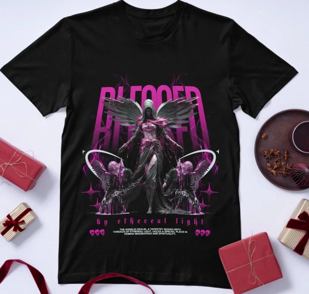 Dark Angel Blessed Graphic TShirt Pink Gothic Wings Streetwear Unisex Tee S