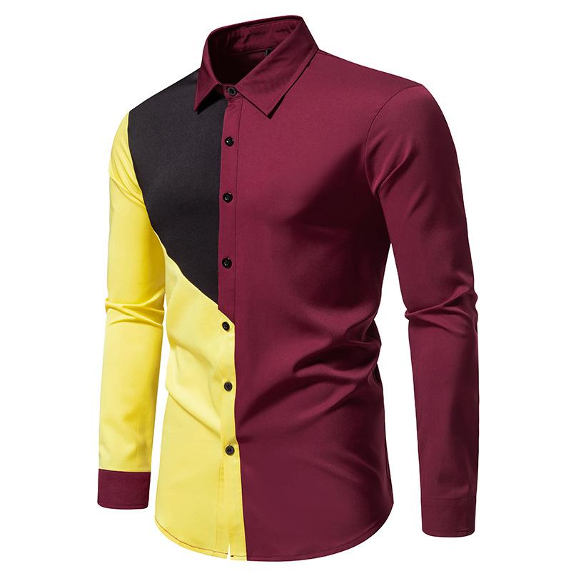 Cozy Up Mens Fashion Patchwrok Dress Shirt 2023 Brand New Slim Fit Colorblock Shirt Men Business Social Shirt Male Hit Color Chemise 2XL