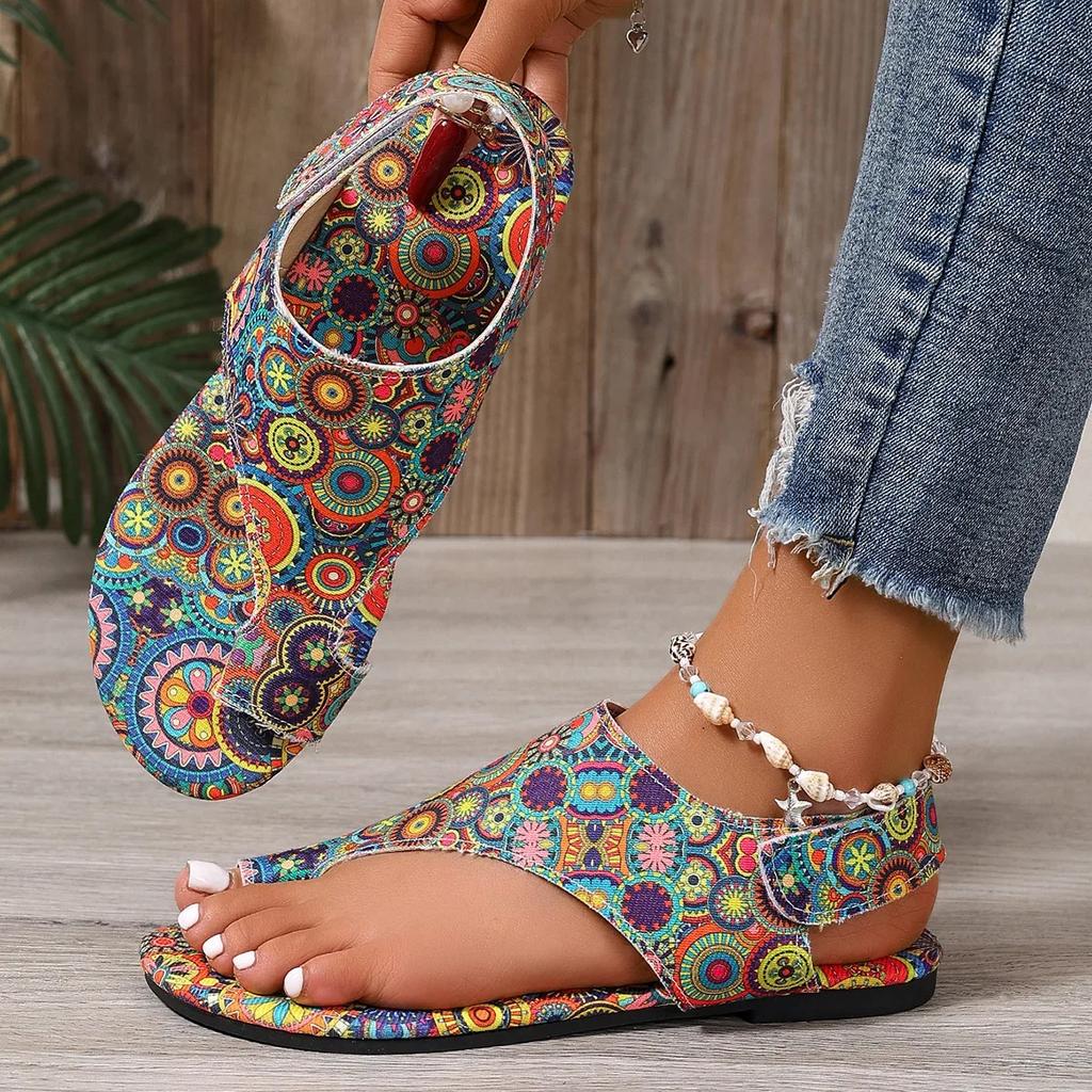 Women Flat Sandals Comfortable Flats Sandals Printed Bohemia Roman Style Shoes for Women Fashion Shoes Sandalias