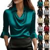 Satinhemden für Damen mit Schalkragen 3/4-Ärmeln Festliches Mode-Pullover-T-Shirt Blusenoberteile