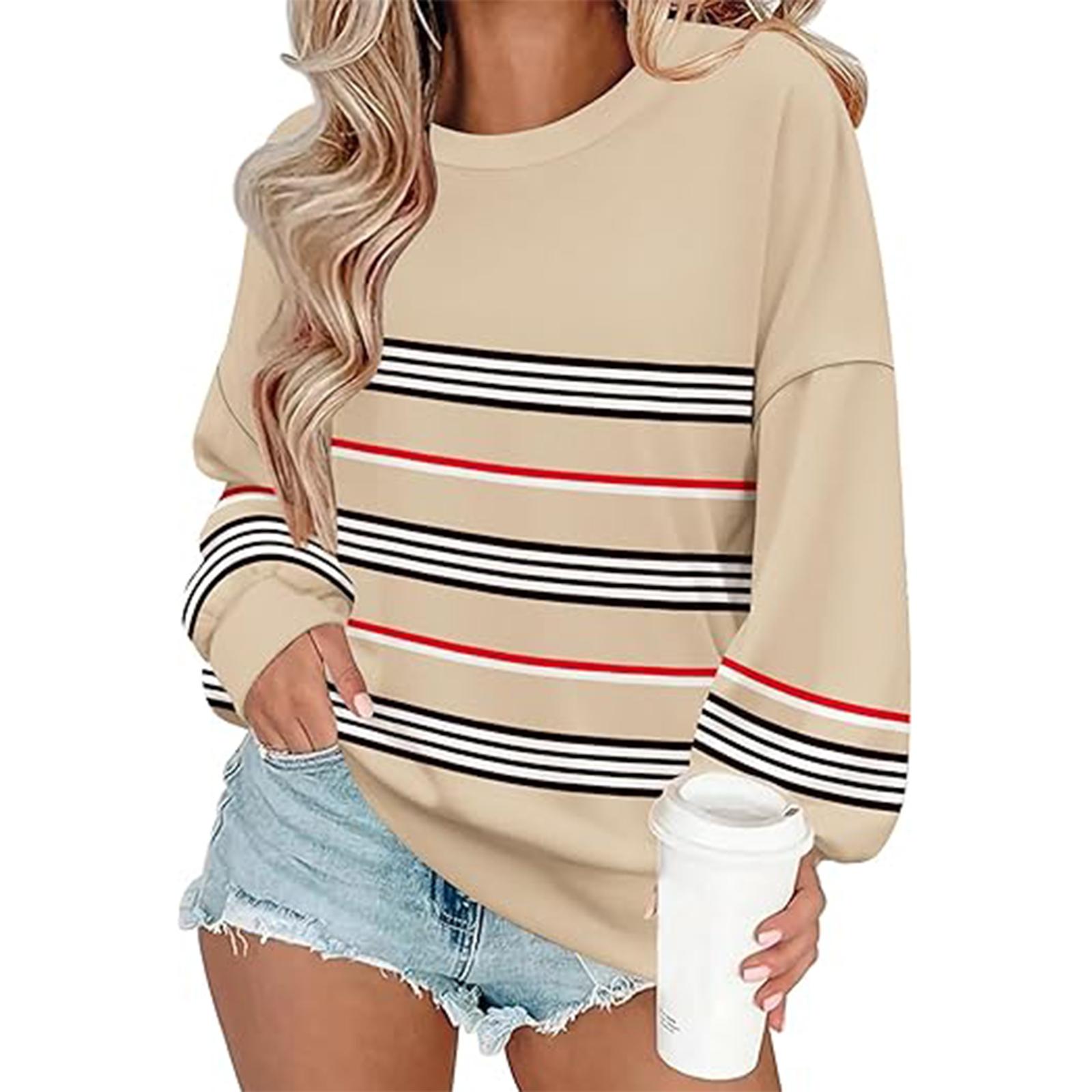 

Женский пуловер с полосатым принтом и спортивная одежда для зимних видов спорта, свободная толстовка, повседневная с длинным рукавом S чёрный