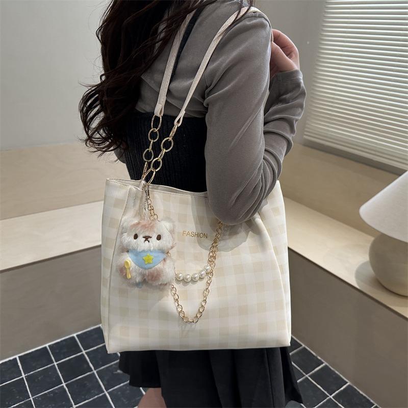 Plaid largecapacity bag women's new niche plaid tote bag fashion underarm shoulder messenger bag